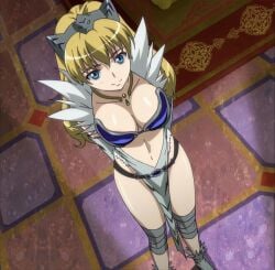 1girls armored_female blue_eyes cat_ears elina_vance jewelry large_breasts long_hair queen's_blade screencap stitched tagme