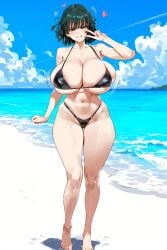 ai_generated bikini fubuki_(one-punch_man) huge_breasts large_breasts milf one-punch_man peace_sign tamagochiiii