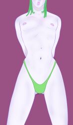 body_piercing ebony_knight green_clothing green_hair male male_only one_male partially_clothed see-through_clothing self_upload solo solo_male thong trolls_(film) trolls_band_together veneer veneer_(trolls) white_body white_skin