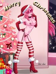 athletic athletic_female busty cartoon_network christmas christmas_outfit female female_focus female_only full_body hourglass_figure kiui-chan miss_heed_(villainous) pink_body pink_eyes pink_hair pink_skin tagme villainous wide_hips