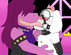 anthro blush bondage collar color colored deltarune female forced_kiss french_kiss french_kissing fur gay_male gay_with_woman lillyluvmonster_(artist) makeout making_out male open_mouth open_mouth_gag ralsei rape raped susie_(deltarune) tongue_kiss white_fur woman_on_top