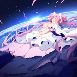 ai_generated breasts breasts_out earth female giantess goddess long_hair madoka_kaname madoka_worship magical_girl mahou_shoujo_madoka_magica masturbation masturbation_under_clothes pink_hair planet puella_magi_madoka_magica solo twintails ultimate_madoka very_long_hair yellow_eyes