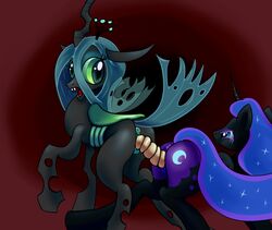 2013 2girls alicorn anus black_fur blue_hair cutie_mark dark_persona dildo double_dildo duo equine female friendship_is_magic green_eyes hair horn horse insertion my_little_pony nightmare_moon_(mlp) open_mouth penetration pony princess_luna_(mlp) pussy queen_chrysalis_(mlp) ragingsemi sex_toy smooth_skin vaginal_insertion vaginal_penetration wings yuri