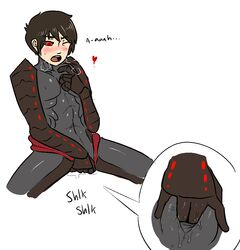 beige_skin blush color female female_only fingering flat_chest front_view human masturbation octoboy rule_63 solo tenno warframe white_background