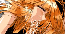 1boy 1girls angel censored closed_eyes cum cum_in_mouth fellatio female_focus game_cg long_hair miyata_yukimi oral oral_sex orange_hair pachikar pc98 penis pixel_art seed_cashima tears toushin_toshi toushin_toshi_ii