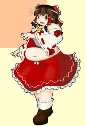 bbw belly_overhang big_belly big_breasts big_female blush chubby chubby_female embarrassed fat fat_ass fat_female fat_fetish fat_girl fat_woman fatty large_female nerizou obese obese_female overweight overweight_female plump pork_chop reimu_hakurei sweatdrop thick_thighs touhou tubby weight_gain