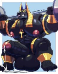 abs anthro anubian_jackal anubis balls big_balls big_muscles big_penis bodily_fluids canid canine canis cum cursedmarked deity egyptian_mythology genital_fluids genitals hi_res huge_balls huge_cock huge_muscles hyper hyper_balls hyper_genitalia hyper_penis jackal jewelry leaking_cum male male_only mammal middle_eastern_mythology muscular mythology nipples pecs penis signature solo thick_penis vein veiny_muscles veiny_penis