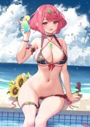 1girls bare_hips beach bikini breasts cleavage core_crystal female hips ken094378 large_breasts leg_strap looking_at_viewer nintendo pyra red_hair smile solo swimsuit tagme untied untied_bikini wardrobe_malfunction xenoblade_(series) xenoblade_chronicles_2