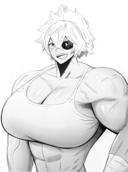 1girls large_breasts large_traps muscle_fetish muscular_female nikutsuki short_hair upper_body