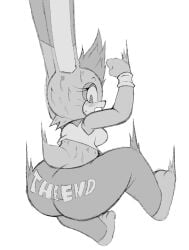 1girls anthro anthro_only ass big_butt bubble_butt butt_slam clothed clothed_female clothing derekin4k derekunleashed falling female female_focus female_only greyscale large_butt long_ears monochrome rabbit rabbit_ears sega sketch solo solo_female solo_focus sonic_(series) sonic_the_hedgehog_(series) tail text vanilla_the_rabbit