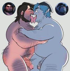 anukkyt arm_hair ass balls barley_lightfoot beard black_hair blue_body blue_hair blush body_hair brutal_legend butt_hair chest_hair chubby_human chubby_humanoid chubby_male crossover disney duo eddie_riggs elf embrace erection eye_contact facial_hair french_kissing genitals hair hi_res holding_partner hug human human_on_humanoid humanoid interspecies kissing leg_hair long_hair looking_at_another male male/male male_only mammal moobs nude onward_(2020) penis pixar pubes sex stubble