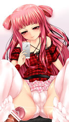 ass beatmania beatmania_iidx cameltoe cum cum_on_lower_body cumdrip feet footjob naughty_face panties penis pink_panties red_hair smile tamajam thighhighs toes umegiri_ameto