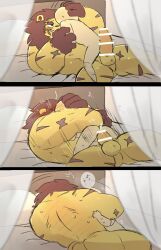 anal anal_sex animal_crossing anthro balls bara barazoku blush boner elvis_(animal_crossing) erection furry gay hyaku_(artist) lion male male_only muscles muscular nintendo nude penis sex size_difference