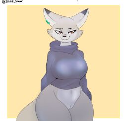 anthro big_breasts breasts canid canine corsac_fox dreamworks female fox genitals hi_res hybrid kung_fu_panda mammal pussy sheor smile solo tail thick_thighs zhen_(kung_fu_panda)