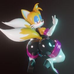 3d ass_focus balls blender blender_(software) blender_eevee blue_eyeshadow blush bodysuit crossdressing eggsaladsandwich eyeshadow femboy latex latex_bodysuit latex_gloves latex_suit looking_at_viewer makeup male posing rouge_the_bat_(cosplay) self_upload solo sonic_(series) sonic_the_hedgehog_(series) sweating tagme tails