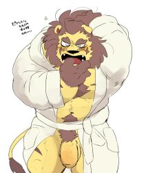 animal_crossing anthro balls bara barazoku blush elvis_(animal_crossing) flaccid furry hyaku_(artist) lion male male_only muscles muscular nintendo penis solo solo_male