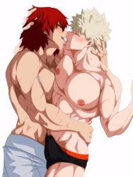 2boys boner boner_in_pants eijirou_kirishima gay katsuki_bakugou kissing male male_only my_hero_academia nalayaoi sharp_teeth yaoi