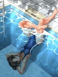 arms_behind_head breasts breath_holding breath_play brown_eyes brown_hair collarbone female foxeye_(artist) game_cg holding_breath in_the_aquarium:_sinking_with_kana kana_(in_the_aquarium:_sinking_with_kana) pool school_swimsuit small_breasts swimming_pool swimsuit twintails underwater