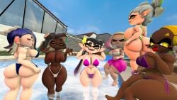 3d 6girls alternate_version_available ass barefoot bikini breasts callie_(splatoon) dark-skinned_female female female_only frye_(splatoon) full_body huge_ass huge_breasts looking_at_viewer looking_back marie_(splatoon) marina_(splatoon) nintendo only_female open_mouth open_smile partially_submerged pearl_(splatoon) pool self_upload sfm shiver_(splatoon) silverade55 sitting smile source_filmmaker splatoon standing teasing