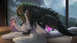 anus aquatic_dragon black_claws blue_body blue_fur claws dildo dorsal_frill dragon duo female female/female feral frill_(anatomy) fur furred_dragon furred_scalie genitals hi_res jadedragoness marine mythological_creature mythological_scalie mythology penetration pink_anus pink_dildo pink_pussy pussy scalie sex_toy strapon vaginal_penetration vaginal_penetration vindskera white_body white_fur zephyr_(dragon)