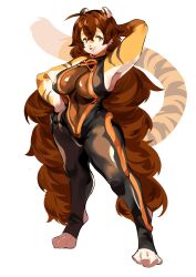 big_breasts breasts cleavage female furry huge_breasts long_hair mx99926 thick_thighs tiger_girl wide_hips