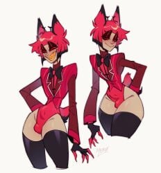 alastor_(hazbin_hotel) anthro ass big_butt bulge clothing demon demon_humanoid femboy hazbin_hotel hi_res humanoid legwear long_socks male mer0 mer0mer0_ solo solo_male thick_thighs thigh_highs wide_hips