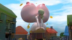 3d 3d_(artwork) black_nails blender blonde_hair blue_eyes breast_expansion destroyed_building giantess giantess_growth huge_ass huge_breasts light_blue_lipstick mario_(series) nintendo princess_rosalina sitting_on_building squidly super_mario_galaxy