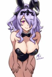 1girls alternate_costume alternate_hairstyle black_bow black_bowtie bow bowtie breasts bunny_ears bunny_girl bunnysuit camilla_(fire_emblem) cleavage female female female_only fire_emblem fire_emblem_fates hair_over_one_eye highres large_breasts long_hair nintendo pink_eyes playboy_bunny ponytail purple_hair rotomdocs solo wavy_hair