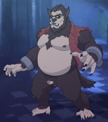 anthro balls bara barazoku bone_goblin boner bottomless erection furry glasses gorilla male male_only muscles muscular overwatch pantsless penis small_penis solo solo_male werewolf werewolf_winston winston_(overwatch)