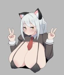 1girls alternate_breast_size big_breasts bikini breasts busty cat_ears curvaceous curvy curvy_body curvy_female curvy_figure double_v fake_animal_ears female huge_breasts large_breasts necktie o_niwa_haruta peace_sign project_tokyo_dolls red_necktie v_sign voluptuous yuki_(project_tokyo_dolls)