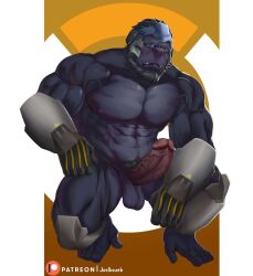 anthro balls bara barazoku boner erection furry glasses gorilla joelbearb male male_only muscles muscular nude overwatch penis solo solo_male squatting winston_(overwatch)