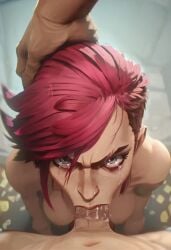 ai_generated angry angry_face arcane arcane_vi blowjob blowjob_face cock crying forced forced_oral grabbing grabbing_head league_of_legends male_pov muscular muscular_female nude nude_female orientation_play penis pov riot_games short_hair straight sucking sucking_penis tomboy vi