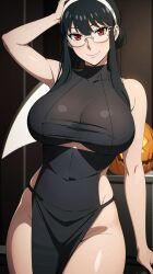 1girls ai_generated anime big_breasts black_hair breasts clothed clothed_female female female_focus female_only glasses light-skinned_female light_skin looking_at_viewer loving_gaze manga milf plusmolfa red_eyes solo solo_female solo_focus spy_x_family thick_thighs thighs yor_briar yor_forger