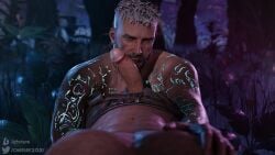 2boys 3d abs chrisre2021 david_king dead_by_daylight dilf eye_contact gay licking_penis looking_at_viewer male male_only oral outdoors pecs penis pov precum shirtless tattoo vittorio_toscano