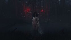 3d bath bathing breasts casual completely_nude female human koelet3d light-skinned_female looking_at_viewer nipples nude outdoors pale_skin pubic_hair red_eyes solo the_witcher_(series) the_witcher_3:_wild_hunt yennefer