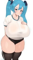 1girls breasts female female_only gym_uniform hatsune_miku huge_breasts large_breasts looking_at_viewer morby skindentation solo thick_thighs thighhighs thighs vocaloid wide_hips