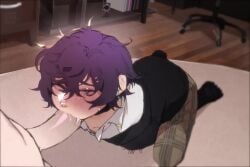 2boys animated blowjob blushemoji1 deep_penetration deepthroat domination femboy gay indie_virtual_youtuber jimnsei kneeling male male/male male_focus male_only mp4 no_sound oral oral_penetration oral_sex purple_hair school_uniform shorter_than_10_seconds shoto shoto_(vtuber) submissive submissive_male trap video virtual_youtuber yaoi