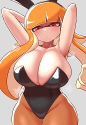 1girls breasts bunny_ears bunny_girl bunnysuit cleavage female hips huge_breasts inkling inkling_girl light-skinned_female light_skin long_hair nintendo nobunagapero orange_hair red_eyes simple_background splatoon splatoon_(series) tentacle_hair thick_thighs thighs wide_hips