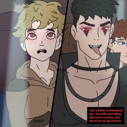 bite_mark bite_marks club comic cyles_cinning earring gay hoodie mind_control mole mole_under_eye necklace nipple_bulge original original_character original_characters skinny text_box vampire young