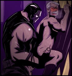 2boys anal_sex balls bane batman_(series) blush boy_rape dc dc_comics erection gay glasses human james_gordon male male_only moustache muscular penis rape white_hair yaoi