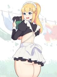 ale24x anime_style ass big_ass blonde_hair blue_eyes clip_studio_paint_(medium) darkness_(konosuba) hair_ornament kono_subarashii_sekai_ni_shukufuku_wo! looking_at_viewer maid maid_outfit maid_uniform skirt underboob