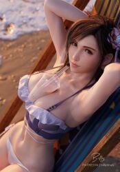 3d armpits athletic athletic_female beach big_breasts bikini billyhhyb black_hair breasts bubble_tea bubble_tea_challenge busty cleavage female female_focus female_only final_fantasy final_fantasy_vii final_fantasy_vii_rebirth final_fantasy_vii_remake flower_in_hair hands_behind_head hourglass_figure light-skinned_female long_hair navel object_on_breast outdoors outside panties red_eyes tagme tied_hair tifa_lockhart tifa_lockhart_(shining_spirit) tits wide_hips