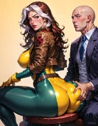 1boy 1girls ai_generated ass ass_grab bald bald_man big_ass brunette busty charles_xavier dat_ass female fr34ky groping_ass hourglass_figure huge_ass human human_only male marvel marvel_comics mentor professor_xavier rogue_(x-men) straight superhero superheroine thick_ass white_streak x-men