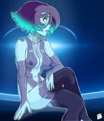 2d 2d_(artwork) alternate_version_at_source alternate_version_available b-intend blue_body blue_skin bob_cut breasts cortana crossed_legs digital_drawing_(artwork) drawn halo_(series) hi_res high_resolution looking_away nipples sitting solo solo_female