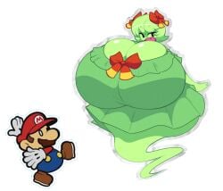 1boy 1girls big_breasts big_thighs dewbber female lady_bow male mario mario_(series) nintendo paper_mario tagme thick_thighs