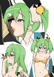 ahoge bell blazer blush bolze bra clothed colored facial fellatio gj-bu green_eyes green_hair hair kannazuki_tamaki oral photoshop