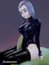 3d animated beast_boy dc dc_comics female latex penis raven_(dc) saibamanhd shiny_clothes stockings tagme teen_titans thigh_sex thighs tight_clothing video