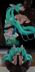 big_penis dark-skinned_male female glasses green_eyes interracial kissing league_of_legends sona_buvelle star_guardian_sona