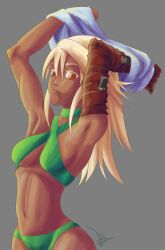 bikini blonde_hair dark-skinned_female dark_skin guilty_gear guilty_gear_strive houseki_yarisuke looking_at_viewer not_porn orange_eyes pinup ramlethal_valentine self_upload