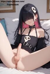 1boy ai_generated ass balls femboy goth looking_at_viewer male male_only otoko_no_ko penis trap traphentaiai